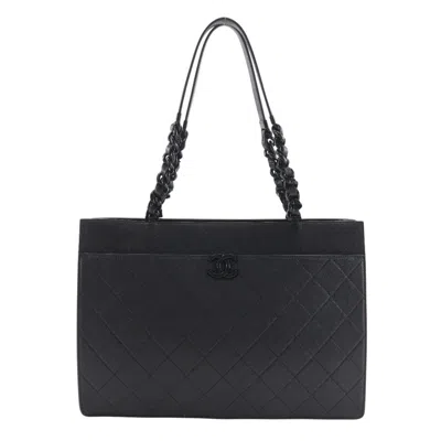Pre-owned Chanel Matelasse Black Leather Tote Bag ()