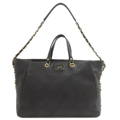 Pre-owned Chanel Matelasse Black Leather Tote Bag ()