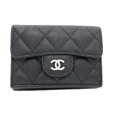 Pre-owned Chanel Matelasse Black Leather Wallet (tri-fold) ()