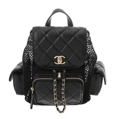 Pre-owned Chanel Matelasse Black Mesh Leather Backpack ()