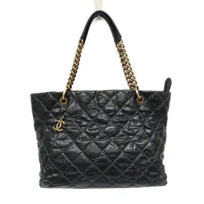 Pre-owned Chanel Matelasse Black Navy Grained Calfskin Tote Bag ()