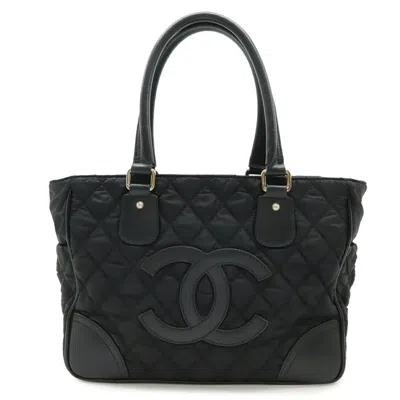 Pre-owned Chanel Matelasse Black Nylon Canvas Leather Shoulder Bag Tote Bag ()
