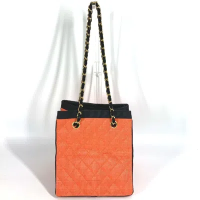 Pre-owned Chanel Matelasse Black Orange Straw Leather Shoulder Bag Tote Bag () In Multi