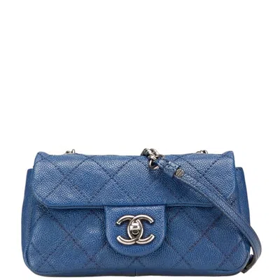 Pre-owned Chanel Matelasse Blue Grained Calfskin Shoulder Bag ()