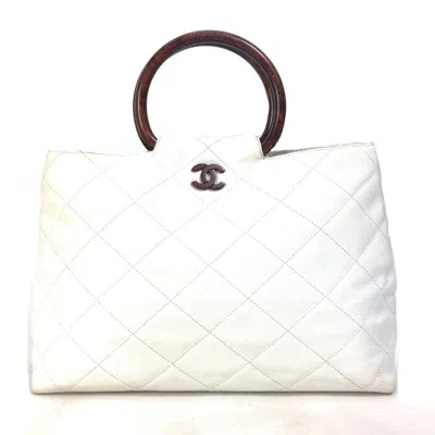 Pre-owned Chanel Matelasse Brown White Grained Calfskin Handbag Tote Bag () In Multi