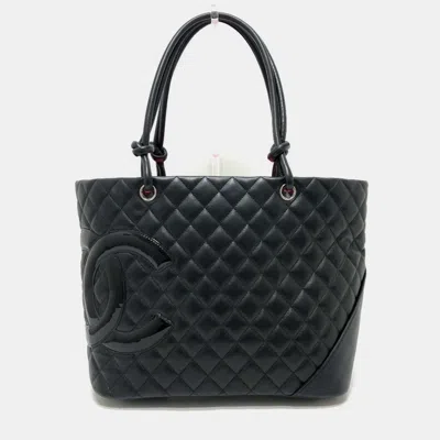 Pre-owned Chanel Matelasse Cambon Line Large Tote Bag Lambskin Black X Patent