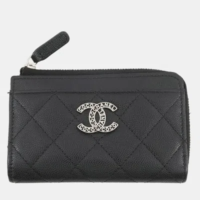 Pre-owned Chanel Matelasse Card Case Black Caviar Leather