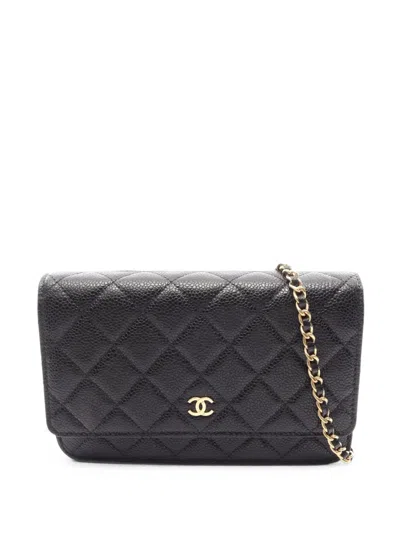 Pre-owned Chanel Matelassé Caviar Chain Wallet In Black