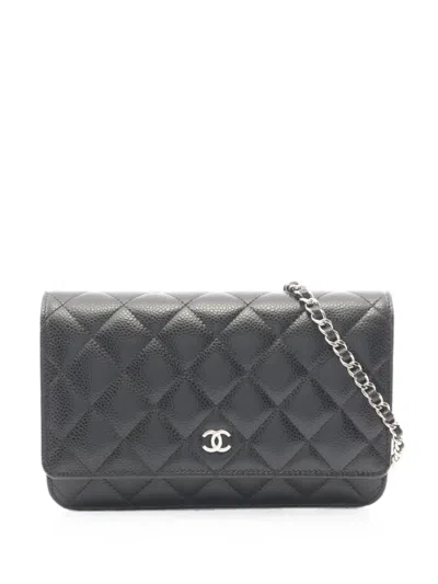 Pre-owned Chanel Matelassé Caviar Chain-strap Shoulder Bag In Black