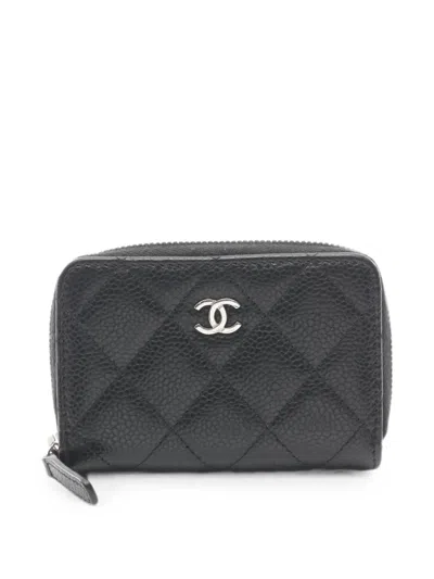 Pre-owned Chanel Matelassé Caviar Leather Coin Purse In Black