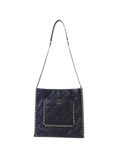 Pre-owned Chanel Matelasse Cc Chain-strap Calfskin Shoulder Bag In Black