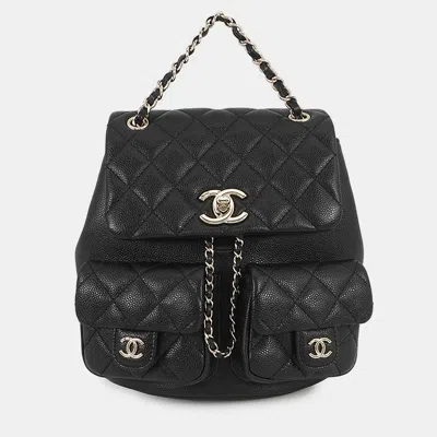 Pre-owned Chanel Matelasse Cc Logo Backpack Black Caviar Leather