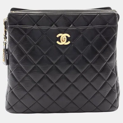 Pre-owned Chanel Matelasse Cc Square Black Lambskin Backpack Bag