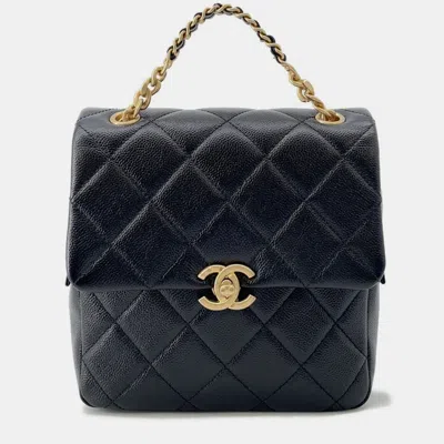 Pre-owned Chanel Matelasse Chain Backpack Black Caviar Leather