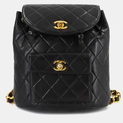 Pre-owned Chanel Matelasse Chain Backpack In Black Lambskin