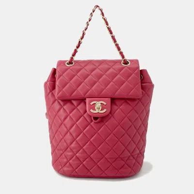 Pre-owned Chanel Matelasse Chain Backpack Red Lambskin