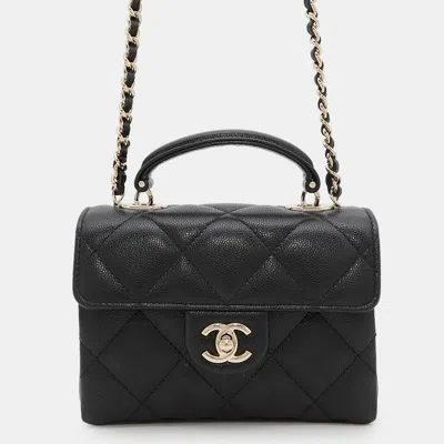 Pre-owned Chanel Matelasse Chain Clutch Bag Black Caviar Leather Size Mini