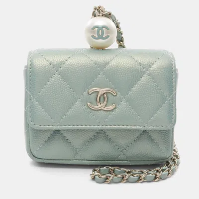 Pre-owned Chanel Matelasse Chain Flap Coin Purse Calfskin Green