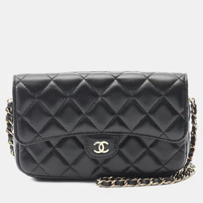Pre-owned Chanel Matelasse Chain Phone Case Woc Shoulder Bag Lamb Leather Black