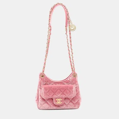 Pre-owned Chanel Matelasse Chain Shoulder Bag Fabric Leather Pink Ghw Cc