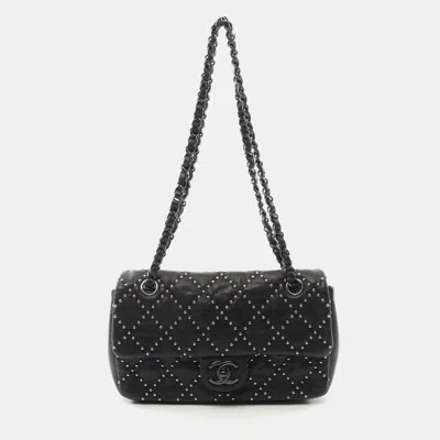 Pre-owned Chanel Matelasse Chain Shoulder Bag Lamb Sheep Leather Black Shw Cc