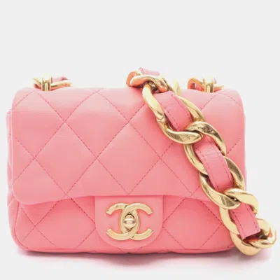 Pre-owned Chanel Matelasse Chain Shoulder Bag Lamb Sheep Leather Pink Cc