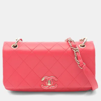 Pre-owned Chanel Matelasse Chain Shoulder Bag Lamb Skin Sheep Leather Red
