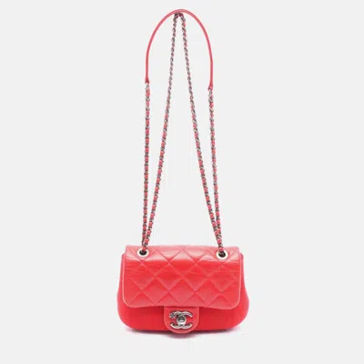Pre-owned Chanel Matelasse Chain Shoulder Bag Leather Felt Red Shw Cc Coco