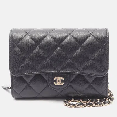 Pre-owned Chanel Matelasse Chain Shoulder Bag Wallet Calfskin Black Ghw Coco