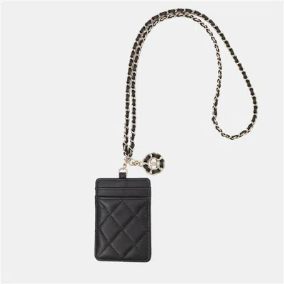 Pre-owned Chanel Matelasse Chain Shoulder Black Lambskin Card Case