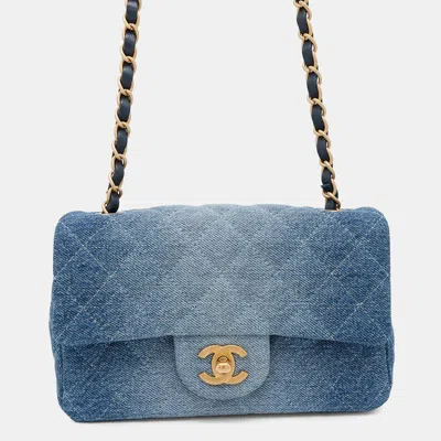Pre-owned Chanel Matelasse Chain Shoulder Blue Denim Size 20