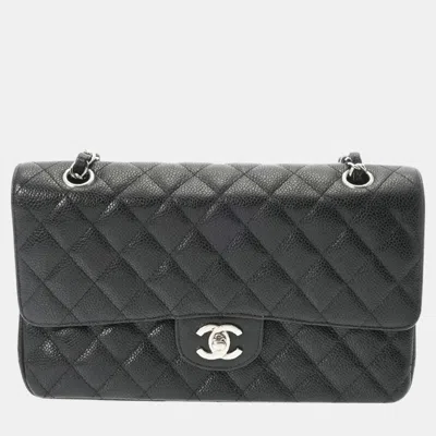Pre-owned Chanel Matelasse Chain Shoulder Double Flap 25cm Black Interior Caviar Skin Bag