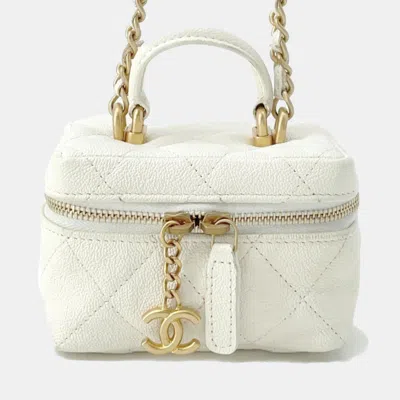 Pre-owned Chanel Matelasse Chain Shoulder Mini Vanity White Soft Caviar Leather Size Mini