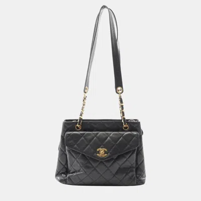 Pre-owned Chanel Matelasse Chain Shoulder Tote Bag Calfskin Black