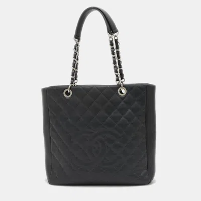 Pre-owned Chanel Matelasse Chain Tote Caviar Skin Black Bag