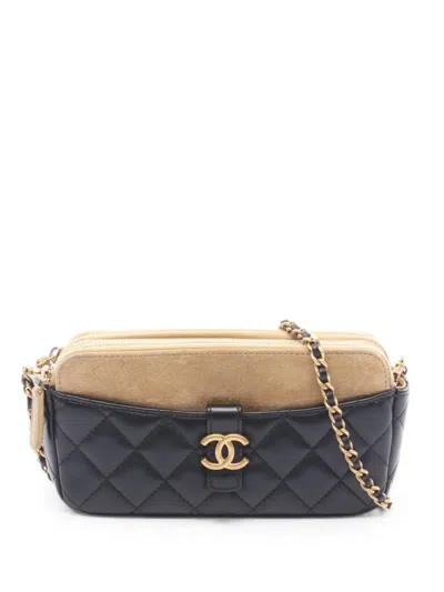 Pre-owned Chanel Matelassé Chain Wallet In Black