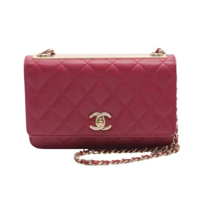 Pre-owned Chanel Matelasse Chain Wallet Chain Shoulder Bag Lambskin Gold Hardware In Red
