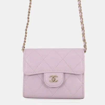 Pre-owned Chanel Matelasse Chain Wallet Light Pink Caviar Leather