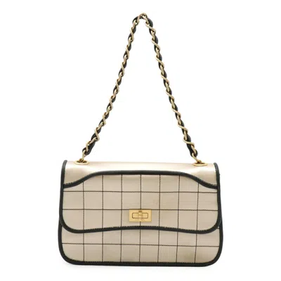 Pre-owned Chanel Matelasse Champagne Gold Satin Patent Leather Shoulder Bag () In Multi