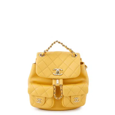 Pre-owned Chanel Matelasse Champagne Gold Yellow Leather Backpack () In Multi