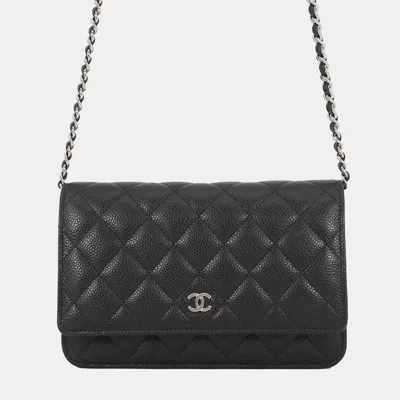 Pre-owned Chanel Matelasse Classic Chain Wallet Black Caviar Leather