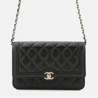 Pre-owned Chanel Matelasse Classic Chain Wallet Black Lambskin