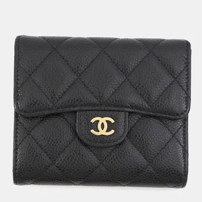 Pre-owned Chanel Matelasse Classic Flap Wallet Black Caviar Leather