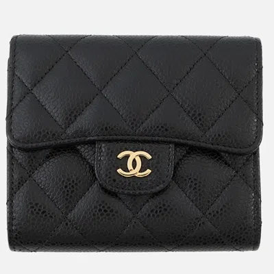 Pre-owned Chanel Matelasse Classic Small Flap Wallet Black Caviar Leather