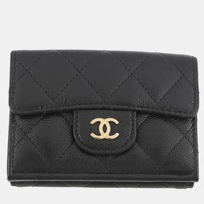Pre-owned Chanel Matelasse Classic Small Flap Wallet Black Caviar Leather