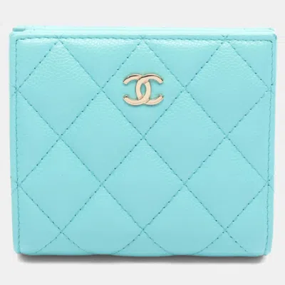 Pre-owned Chanel Matelasse Classic Small Wallet Bi-fold Grained Calfskin Leather Green