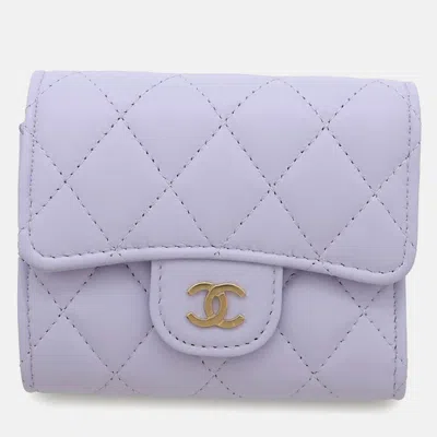 Pre-owned Chanel Matelasse Classic Small Wallet Light Purple Lambskin