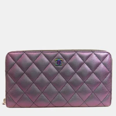 Pre-owned Chanel Matelasse Coco Calfskin Mark Long Wallet In Purple