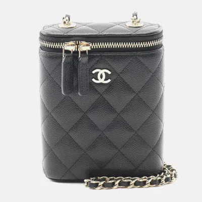 Pre-owned Chanel Matelassé Coco Cc Black Calfskin Vanity Crossbody Chain Shoulder Bag Ghw