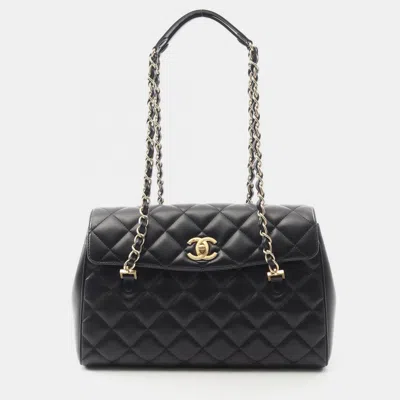 Pre-owned Chanel Matelasse Coco Cc Black Lambskin Chain Tote Bag Ghw